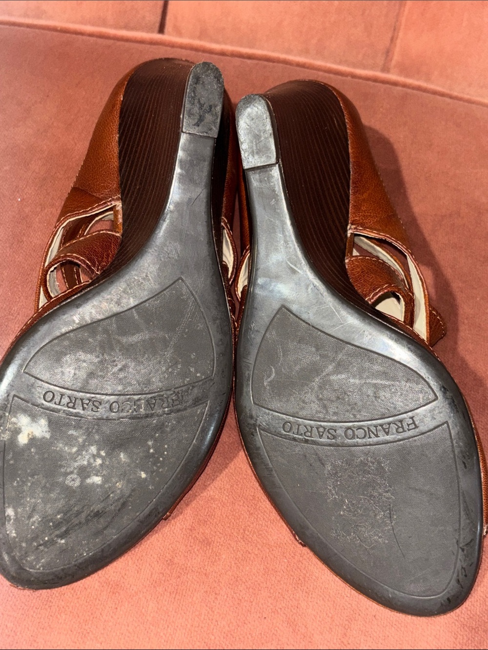 Franco Sarto heels open toe strappy leather wooden narrow wedge women’s 8.5 - Picture 11 of 16